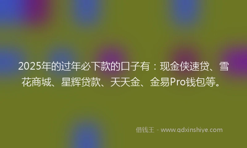 2025年的过年必下款的口子有：现金侠速贷、雪花商城、星辉贷款、天天金、金易Pro钱包等。