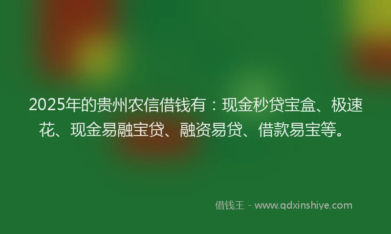 2025年的贵州农信借钱有：现金秒贷宝盒、极速花、现金易融宝贷、融资易贷、借款易宝等。