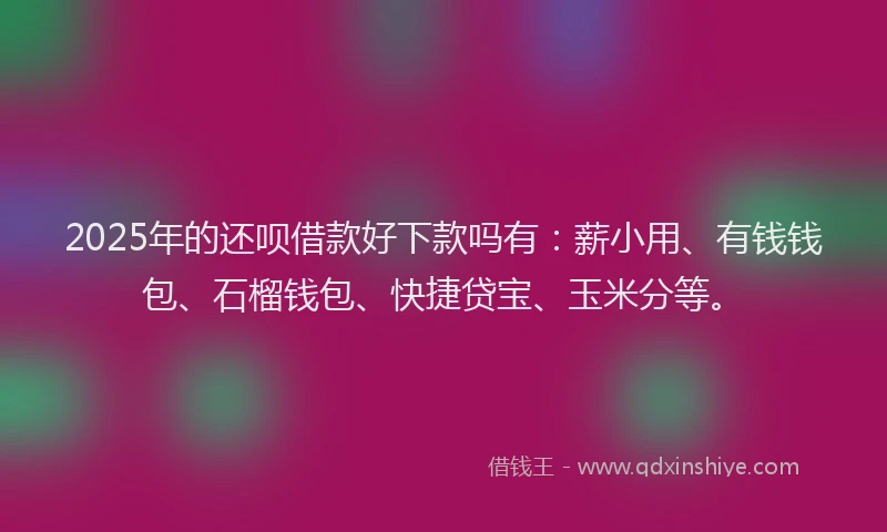 2025年的还呗借款好下款吗有：薪小用、有钱钱包、石榴钱包、快捷贷宝、玉米分等。