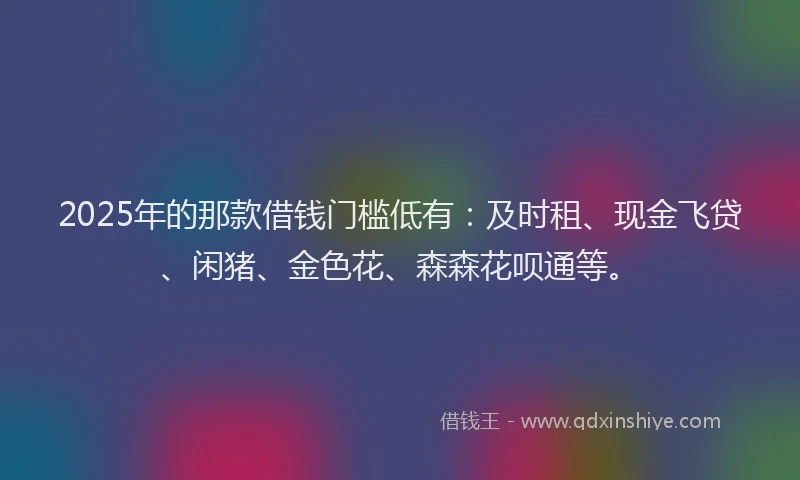 2025年的那款借钱门槛低有：及时租、现金飞贷、闲猪、金色花、森森花呗通等。