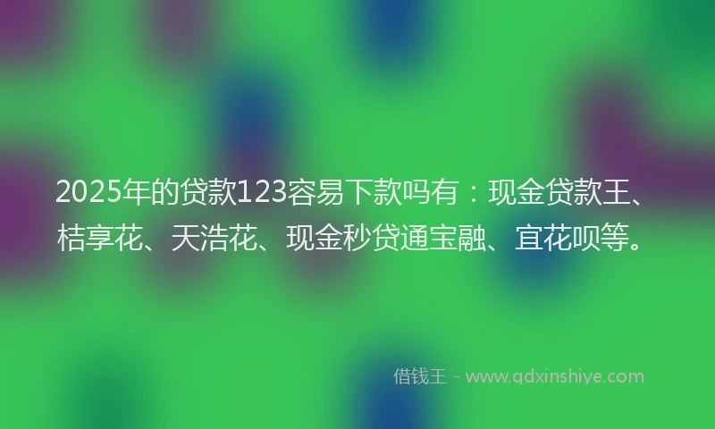 2025年的贷款123容易下款吗有：现金贷款王、桔享花、天浩花、现金秒贷通宝融、宜花呗等。