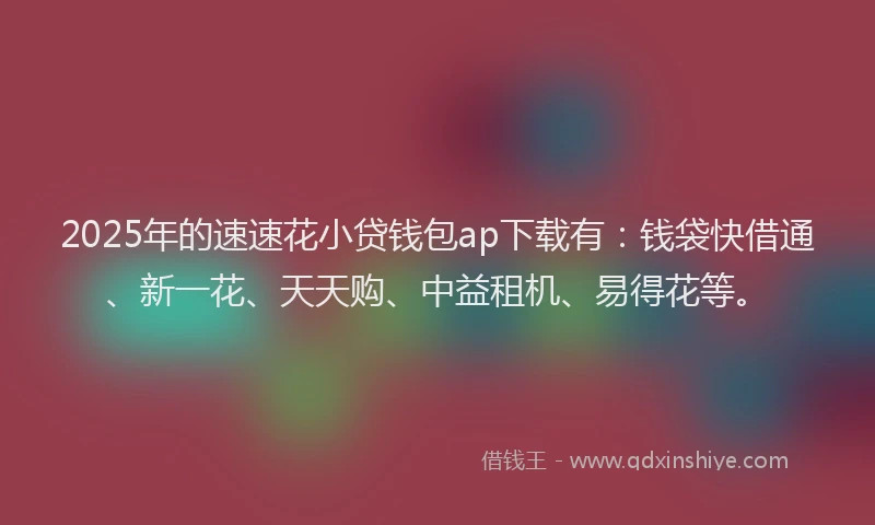 2025年的速速花小贷钱包ap下载有：钱袋快借通、新一花、天天购、中益租机、易得花等。