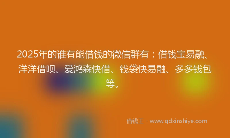 2025年的谁有能借钱的微信群有：借钱宝易融、洋洋借呗、爱鸿森快借、钱袋快易融、多多钱包等。