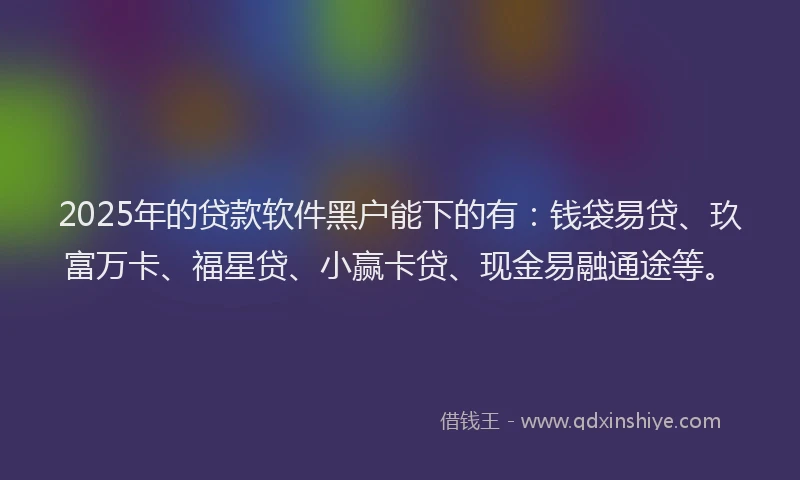 2025年的贷款软件黑户能下的有：钱袋易贷、玖富万卡、福星贷、小赢卡贷、现金易融通途等。