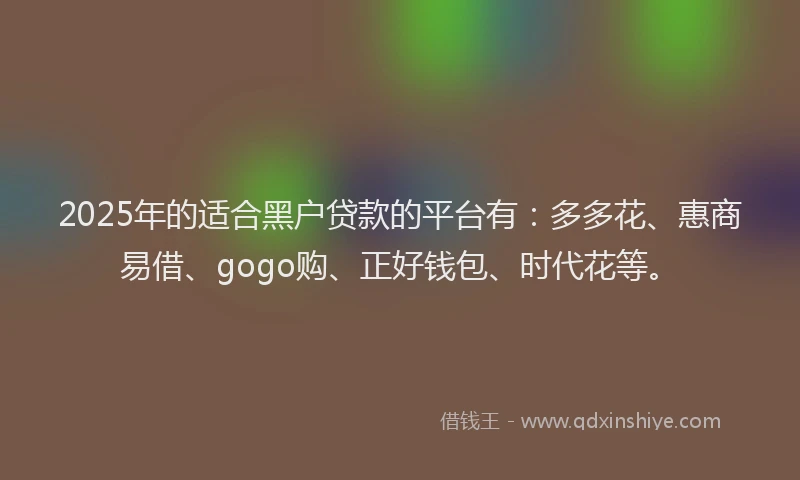 2025年的适合黑户贷款的平台有：多多花、惠商易借、gogo购、正好钱包、时代花等。