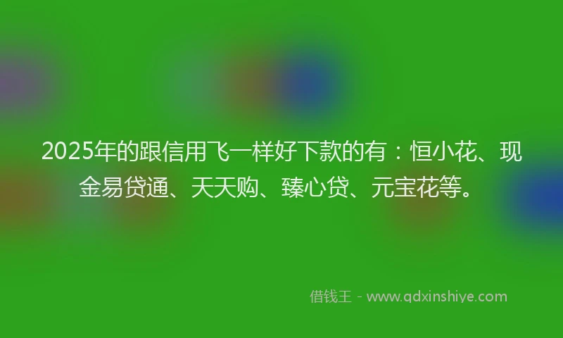 2025年的跟信用飞一样好下款的有：恒小花、现金易贷通、天天购、臻心贷、元宝花等。