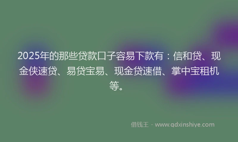 2025年的那些贷款口子容易下款有：信和贷、现金侠速贷、易贷宝易、现金贷速借、掌中宝租机等。