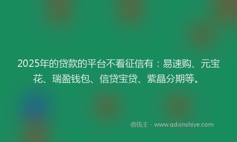 2025年的贷款的平台不看征信有：易速购、元宝花、瑞盈钱包、信贷宝贷、紫晶分期等。