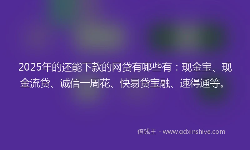 2025年的还能下款的网贷有哪些有：现金宝、现金流贷、诚信一周花、快易贷宝融、速得通等。