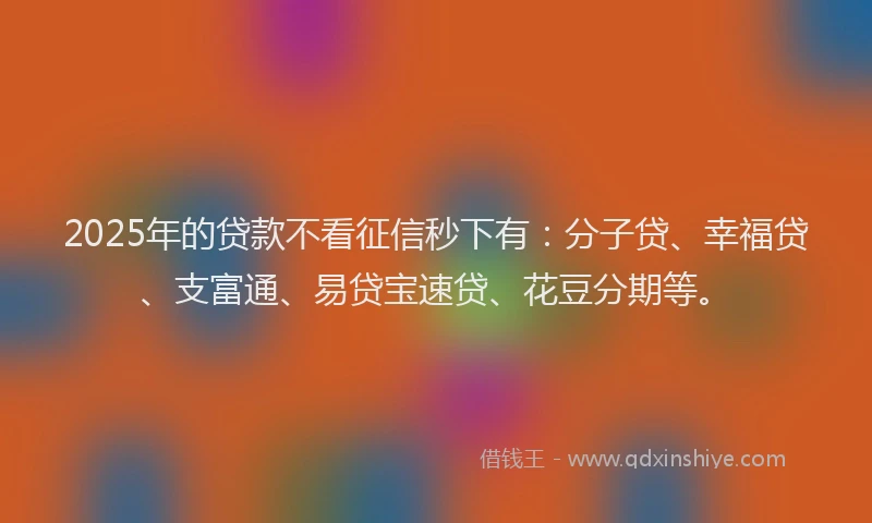 2025年的贷款不看征信秒下有：分子贷、幸福贷、支富通、易贷宝速贷、花豆分期等。