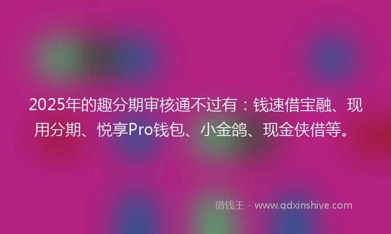 2025年的趣分期审核通不过有：钱速借宝融、现用分期、悦享Pro钱包、小金鸽、现金侠借等。