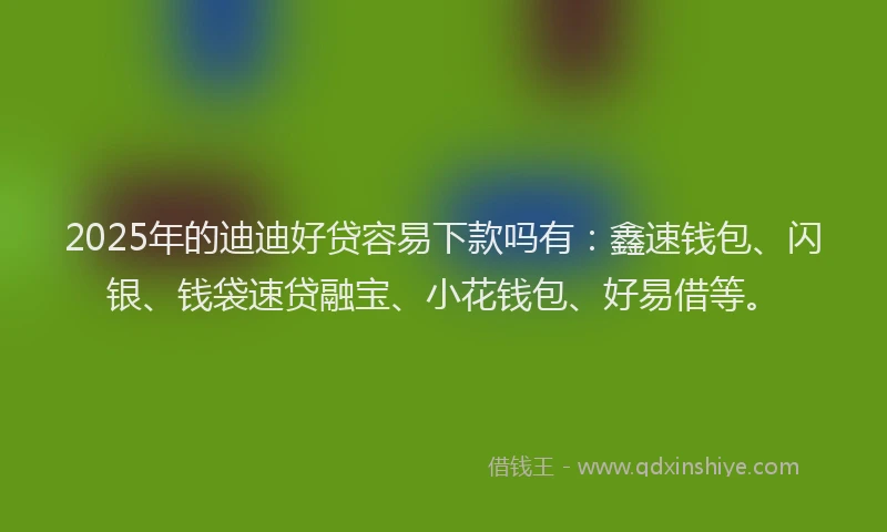 2025年的迪迪好贷容易下款吗有：鑫速钱包、闪银、钱袋速贷融宝、小花钱包、好易借等。