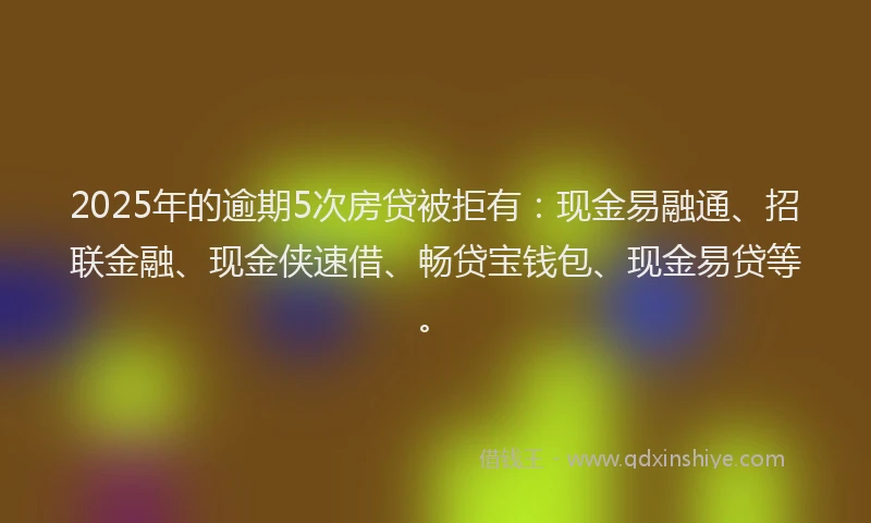 2025年的逾期5次房贷被拒有：现金易融通、招联金融、现金侠速借、畅贷宝钱包、现金易贷等。