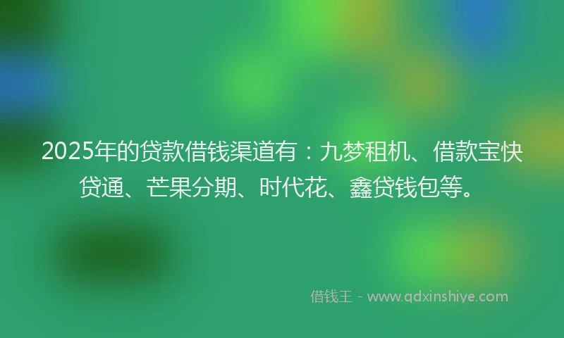 2025年的贷款借钱渠道有：九梦租机、借款宝快贷通、芒果分期、时代花、鑫贷钱包等。