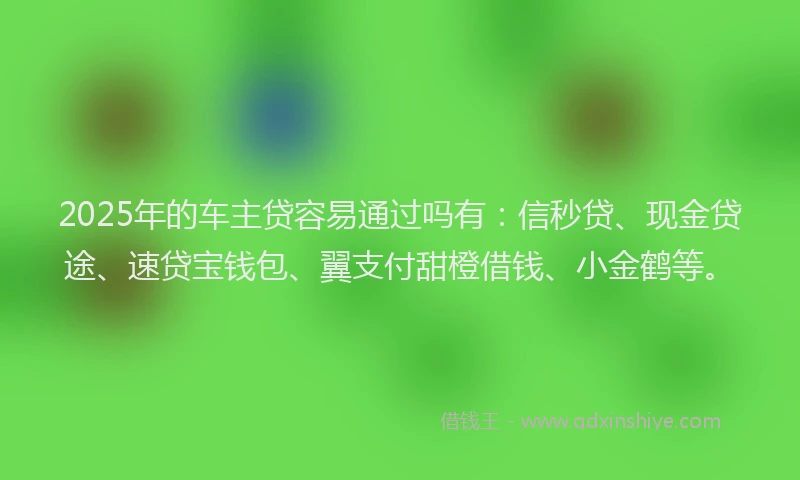 2025年的车主贷容易通过吗有：信秒贷、现金贷途、速贷宝钱包、翼支付甜橙借钱、小金鹤等。
