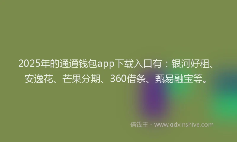 2025年的通通钱包app下载入口有：银河好租、安逸花、芒果分期、360借条、甄易融宝等。