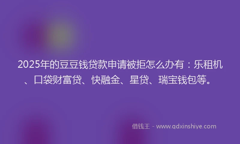 2025年的豆豆钱贷款申请被拒怎么办有：乐租机、口袋财富贷、快融金、星贷、瑞宝钱包等。
