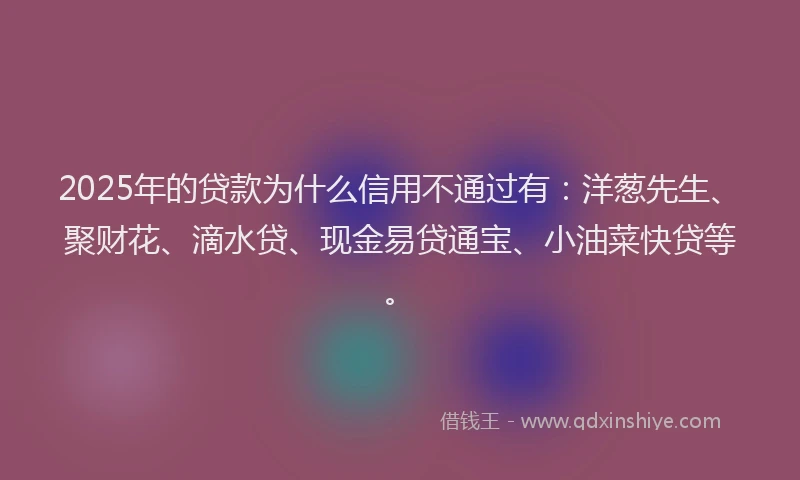 2025年的贷款为什么信用不通过有：洋葱先生、聚财花、滴水贷、现金易贷通宝、小油菜快贷等。