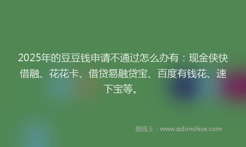 2025年的豆豆钱申请不通过怎么办有：现金侠快借融、花花卡、借贷易融贷宝、百度有钱花、速下宝等。