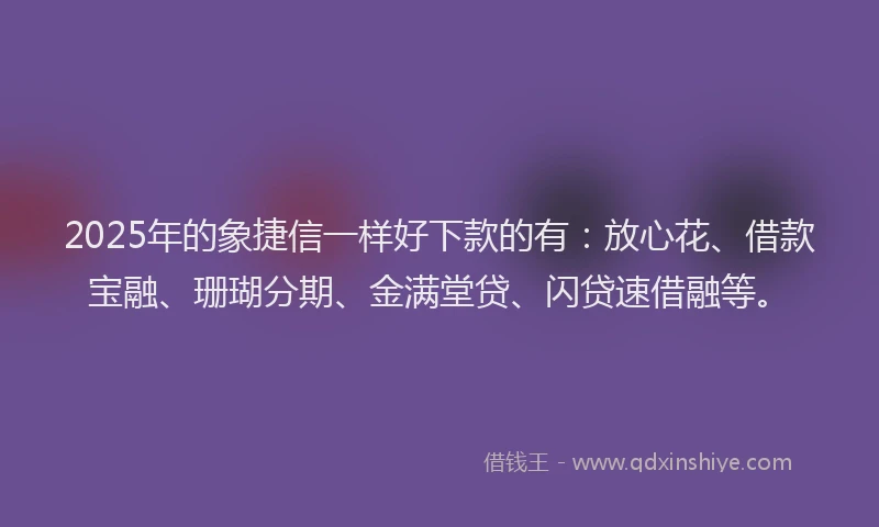 2025年的象捷信一样好下款的有：放心花、借款宝融、珊瑚分期、金满堂贷、闪贷速借融等。