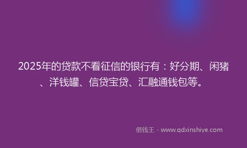 2025年的贷款不看征信的银行有：好分期、闲猪、洋钱罐、信贷宝贷、汇融通钱包等。