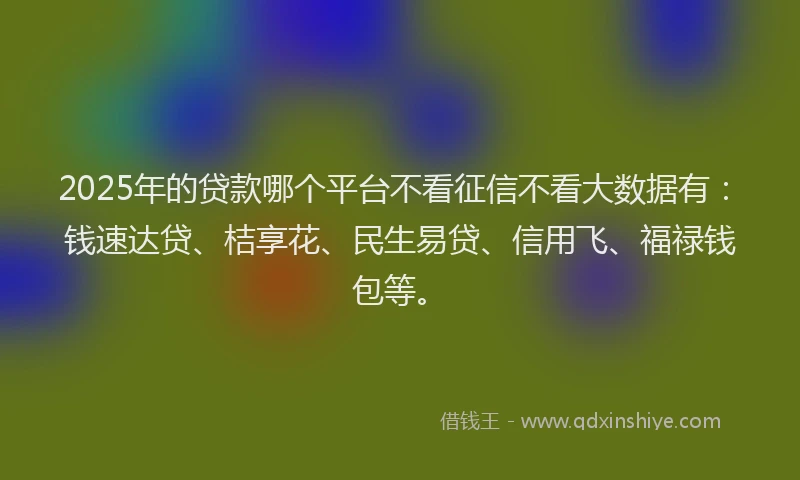2025年的贷款哪个平台不看征信不看大数据有：钱速达贷、桔享花、民生易贷、信用飞、福禄钱包等。