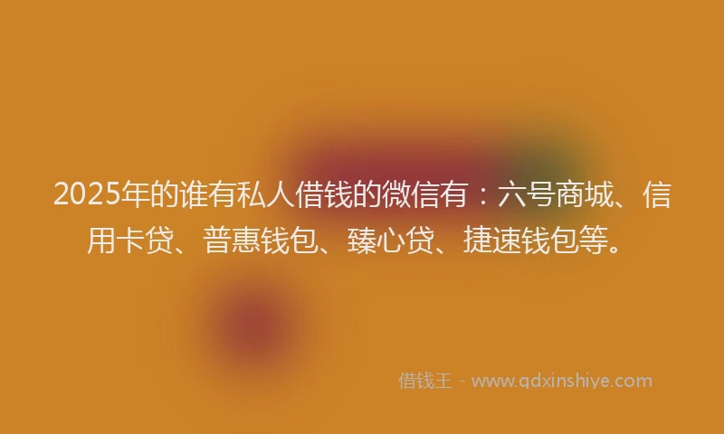 2025年的谁有私人借钱的微信有：六号商城、信用卡贷、普惠钱包、臻心贷、捷速钱包等。