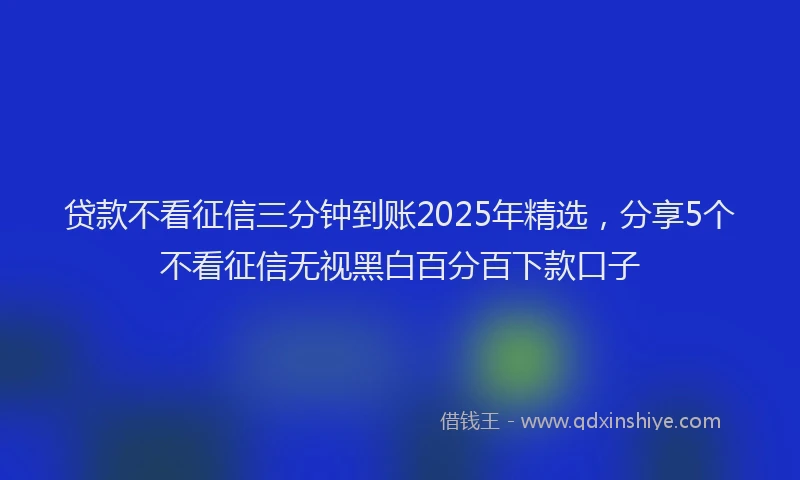 贷款不看征信三分钟到账2025年精选，分享5个不看征信无视黑白百分百下款口子