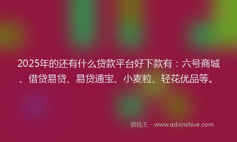 2025年的还有什么贷款平台好下款有：六号商城、借贷易贷、易贷通宝、小麦粒、轻花优品等。
