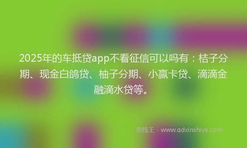 2025年的车抵贷app不看征信可以吗有：桔子分期、现金白鸽贷、柚子分期、小赢卡贷、滴滴金融滴水贷等。