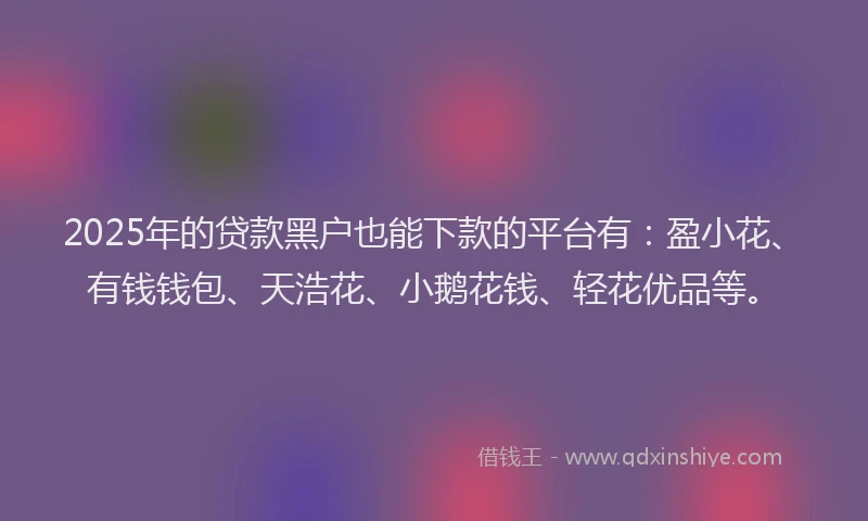 2025年的贷款黑户也能下款的平台有：盈小花、有钱钱包、天浩花、小鹅花钱、轻花优品等。