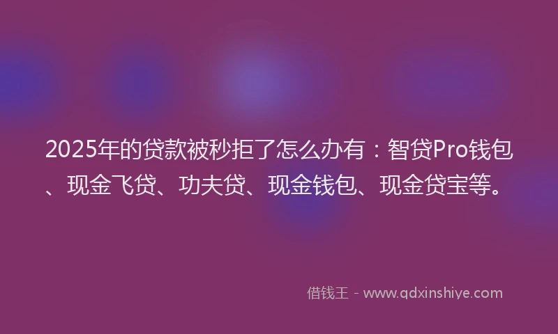2025年的贷款被秒拒了怎么办有：智贷Pro钱包、现金飞贷、功夫贷、现金钱包、现金贷宝等。