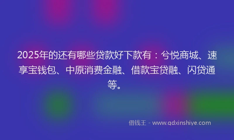 2025年的还有哪些贷款好下款有：兮悦商城、速享宝钱包、中原消费金融、借款宝贷融、闪贷通等。