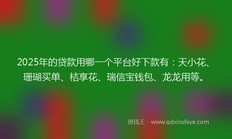 2025年的贷款用哪一个平台好下款有：天小花、珊瑚买单、桔享花、瑞信宝钱包、龙龙用等。