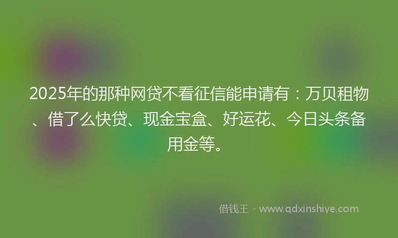 2025年的那种网贷不看征信能申请有：万贝租物、借了么快贷、现金宝盒、好运花、今日头条备用金等。