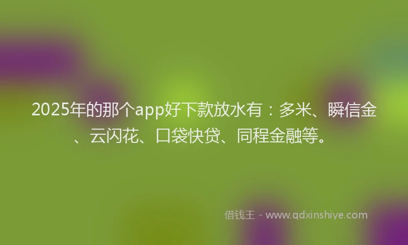 2025年的那个app好下款放水有：多米、瞬信金、云闪花、口袋快贷、同程金融等。
