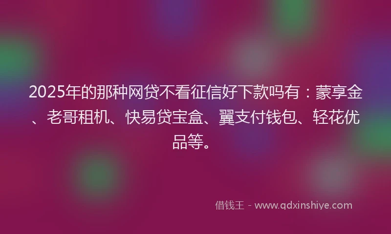 2025年的那种网贷不看征信好下款吗有：蒙享金、老哥租机、快易贷宝盒、翼支付钱包、轻花优品等。