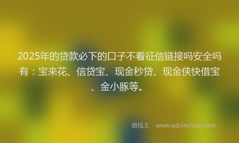 2025年的贷款必下的口子不看征信链接吗安全吗有：宝来花、信贷宝、现金秒贷、现金侠快借宝、金小豚等。