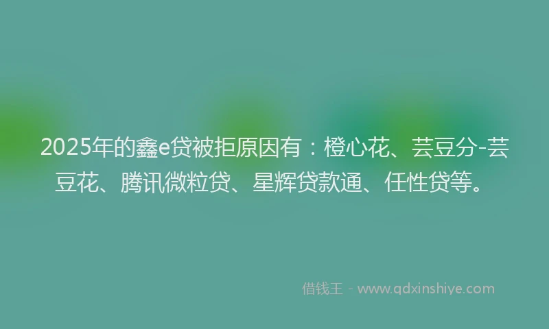 2025年的鑫e贷被拒原因有：橙心花、芸豆分-芸豆花、腾讯微粒贷、星辉贷款通、任性贷等。