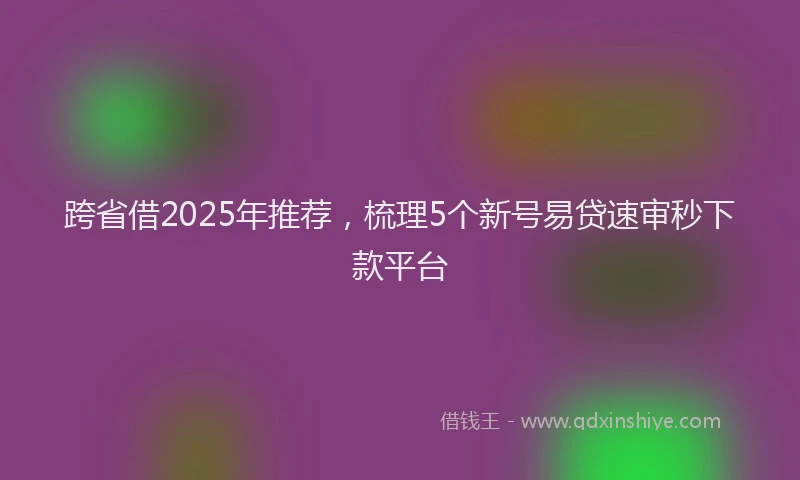 跨省借2025年推荐，梳理5个新号易贷速审秒下款平台
