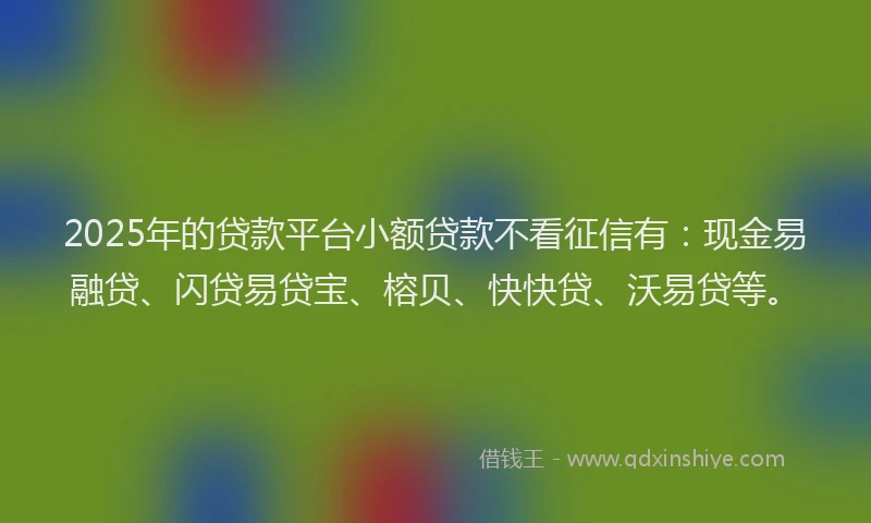 2025年的贷款平台小额贷款不看征信有：现金易融贷、闪贷易贷宝、榕贝、快快贷、沃易贷等。