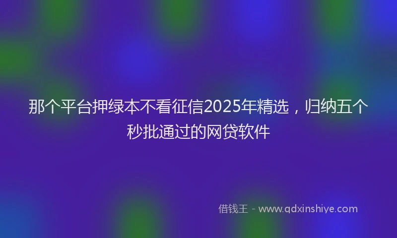 那个平台押绿本不看征信2025年精选，归纳五个秒批通过的网贷软件