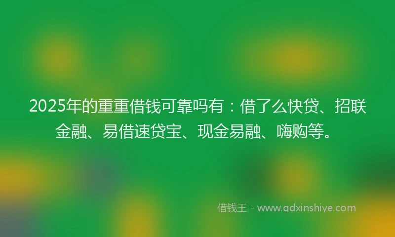 2025年的重重借钱可靠吗有：借了么快贷、招联金融、易借速贷宝、现金易融、嗨购等。