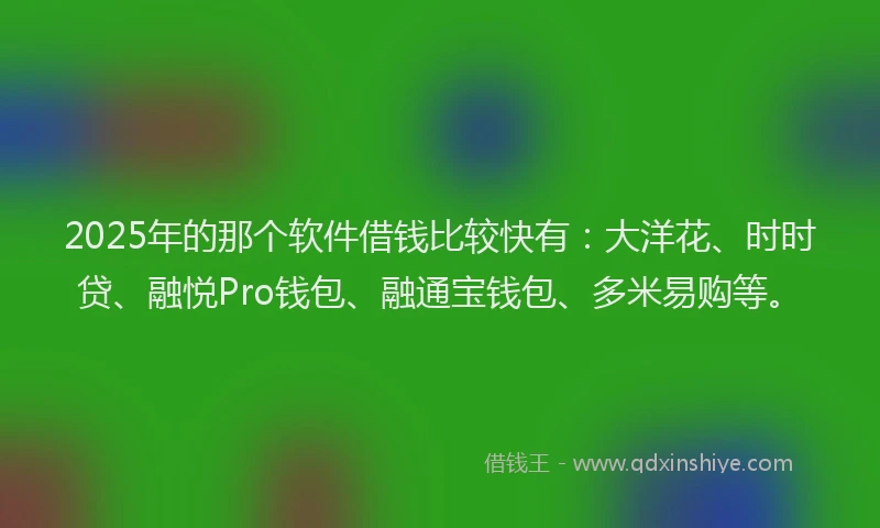 2025年的那个软件借钱比较快有：大洋花、时时贷、融悦Pro钱包、融通宝钱包、多米易购等。