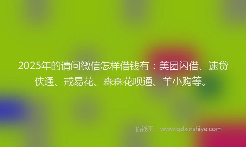 2025年的请问微信怎样借钱有：美团闪借、速贷侠通、戒易花、森森花呗通、羊小购等。
