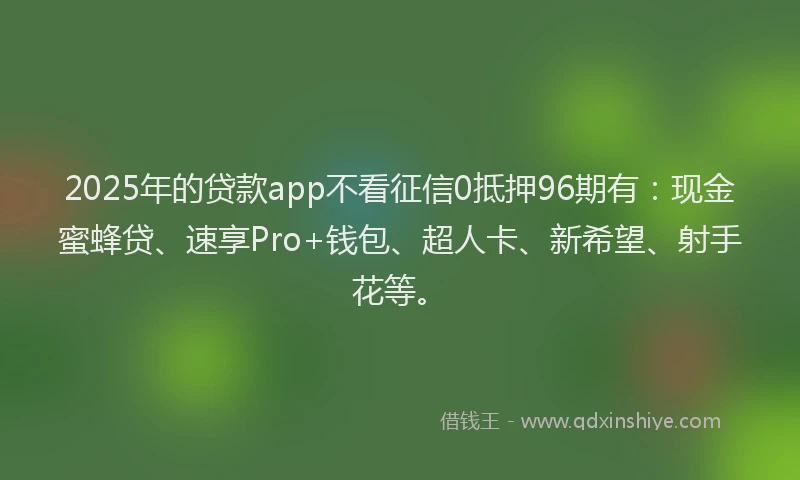 2025年的贷款app不看征信0抵押96期有：现金蜜蜂贷、速享Pro+钱包、超人卡、新希望、射手花等。