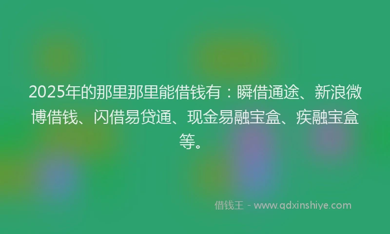 2025年的那里那里能借钱有：瞬借通途、新浪微博借钱、闪借易贷通、现金易融宝盒、疾融宝盒等。