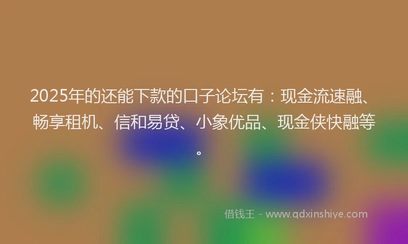2025年的还能下款的口子论坛有：现金流速融、畅享租机、信和易贷、小象优品、现金侠快融等。