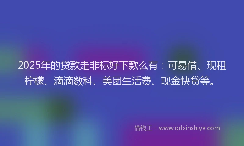 2025年的贷款走非标好下款么有：可易借、现租柠檬、滴滴数科、美团生活费、现金快贷等。