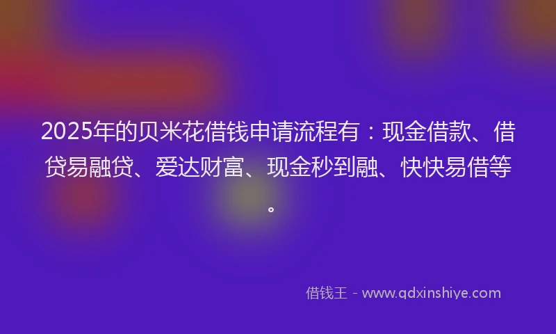2025年的贝米花借钱申请流程有：现金借款、借贷易融贷、爱达财富、现金秒到融、快快易借等。